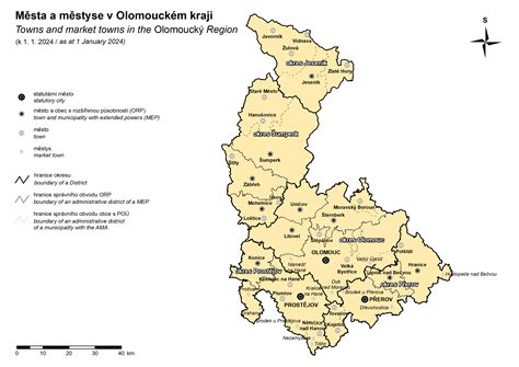 mapa Olomouckého kraje s vyznačenými městy