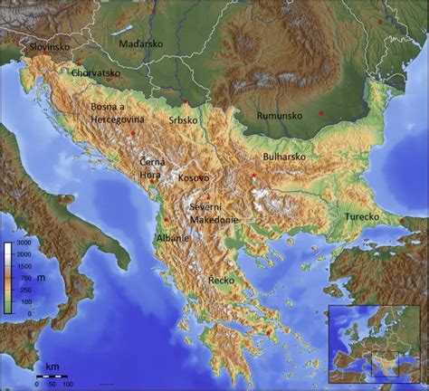 mapa Balkánu s vyznačenými oblastmi konfliktů v 90. letech