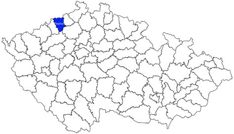 mapa okresu Teplice s vyznačenými obcemi