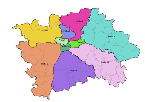 Mapa s vyznačenou lokalitou Praha - Michle a okolními částmi obce