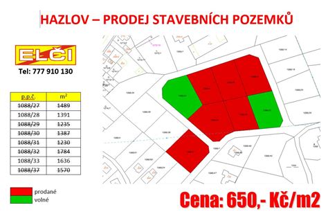 Mapa s vyznačenými pozemky k prodeji v Poštorné