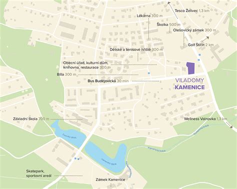 Mapa obce Trhová Kamenice a jejího okolí