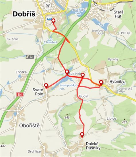 mapa Dobříše s vyznačeným umístěním garáže a okolní občanskou vybaveností