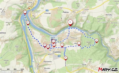 Mapa obce Hradištko s vyznačením lokalit prodeje nemovitostí