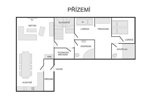 půdorys víceúčelového objektu s restaurací, ubytováním a technickým zázemím