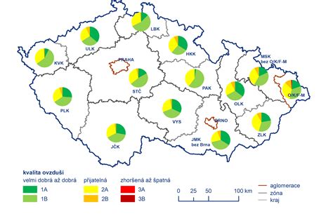 Mapa ukazující index kvality ovzduší