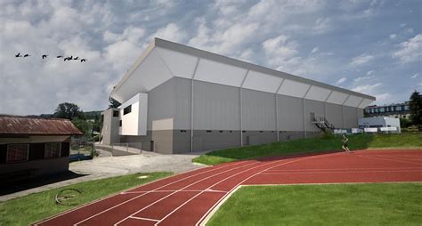 Vizualizace nového zimního stadionu ve Vyškově s obloukovou střechou