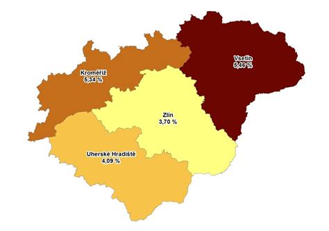 Mapa zobrazující lokality nabízených nemovitostí ve Zlínském kraji a okolí.