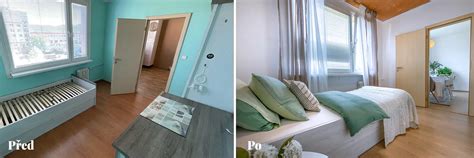 Před a po ukázka proměny interiéru nemovitosti pomocí home stagingu.