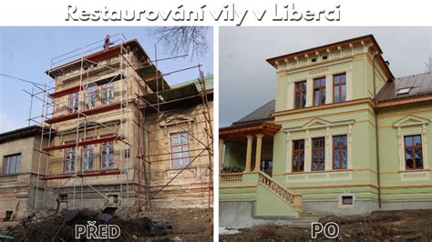 detail historické fasády před a po rekonstrukci