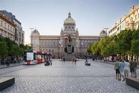 Vizualizace proměny Svatojanského náměstí s novým mlatovým povrchem a vzrostlými stromy.