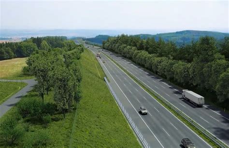Vizualizace nové dálnice D48 s protihlukovými stěnami