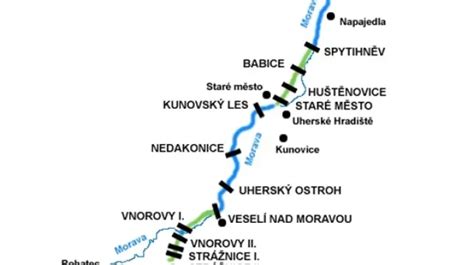 mapa plánovaného prodloužení Baťova kanálu