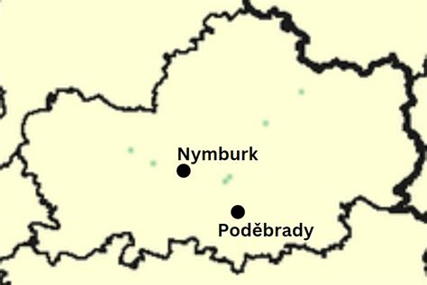 mapa okresu Nymburk s vyznačenými obcemi