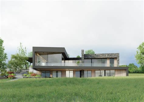 Architektonický návrh rodinného domu od Maria Botty s charakteristickými geometrickými tvary a materiály.