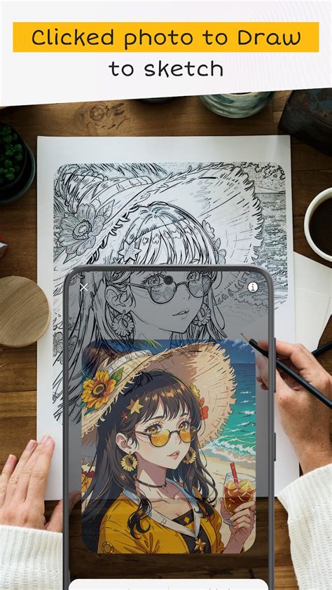 Ukázka rozhraní aplikace AR Drawing, která zobrazuje promítnutý obrázek na papír pro obkreslení.