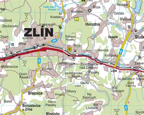 mapa Zlína s vyznačenými plochami