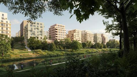 Vizualizace moderní rezidenční čtvrti s prvky zelené infrastruktury