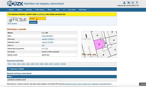 Screenshot online portálu katastru nemovitostí