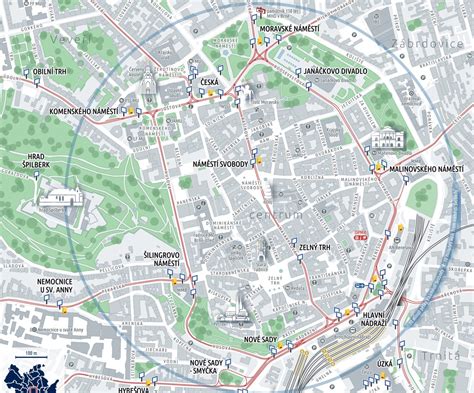Mapa Brna s vyznačenou ulicí Cejl