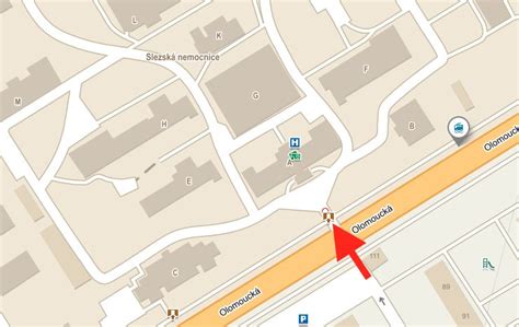 Mapa se vyznačenou ulicí Olomoucká v Opavě