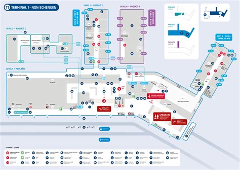 Mapa s vyznačeným umístěním AeroRooms mezi Terminálem 1 a 2 Letiště Praha
