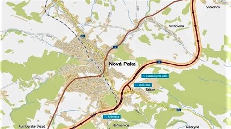 Mapa okolí Nové Paky s vyznačením Štíkova
