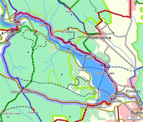 mapa Plumlovské přehrady s vyznačenými chatami