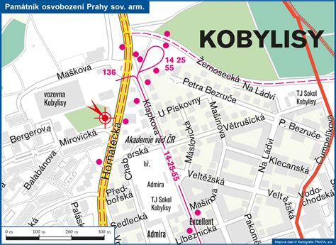 mapa Prahy s vyznačenou lokalitou Kobylisy