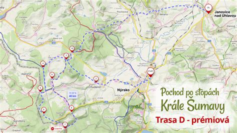 mapa Šumavy s vyznačenými turistickými centry a národním parkem