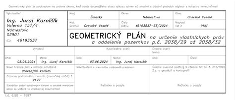 Ukázka geometrického plánu vymezujícího cestu na pozemku