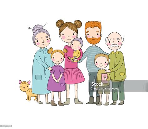 Ilustrace rodiny, kde starší rodiče žijí v domě, který již darovali svým dětem.