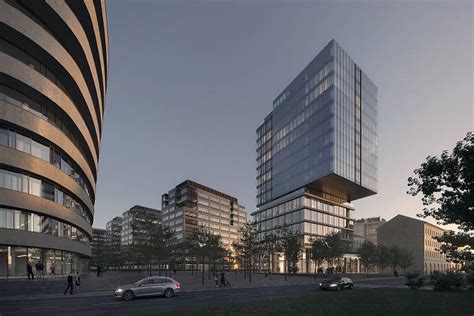 Vizualizace areálu Vlněna - park a moderní budovy
