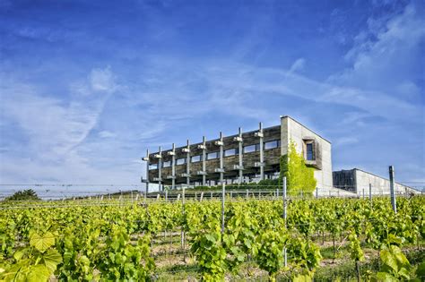 exteriér budovy vinařství Gotberg s terasou a výhledem