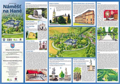 Mapa Náměště na Hané a okolí s vyznačenými turistickými cíli a možnostmi ubytování