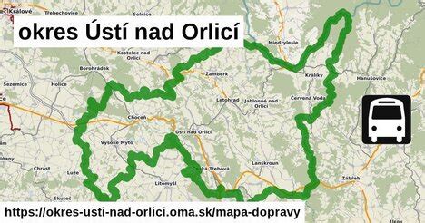 Mapa okresu Ústí nad Orlicí s vyznačením Vysokého Mýta