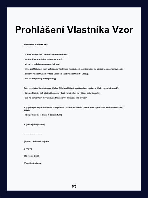 ukázka prohlášení vlastníka