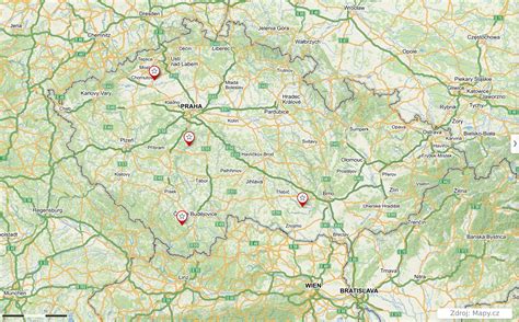 mapa Tábora s vyznačením lokality Čekanice