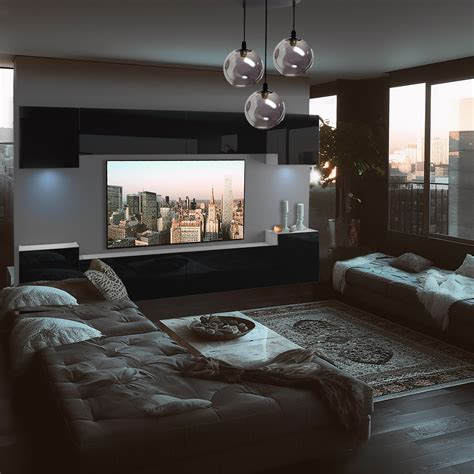 Moderní obývací prostor s výhledem na řeku v apartmánu Broadway on the Bay
