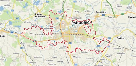 Mapa Pardubic s vyznačenými lokalitami nabízených bytů