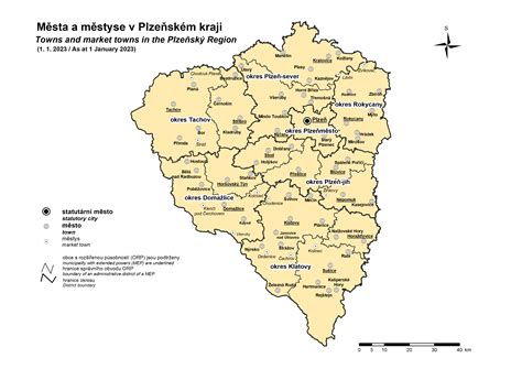 Mapa Plzeňského kraje s vyznačenými obcemi, kde jsou nabízeny domy k prodeji.
