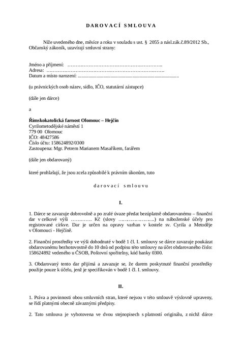 Vzor darovací smlouvy s prostorem pro podpisy