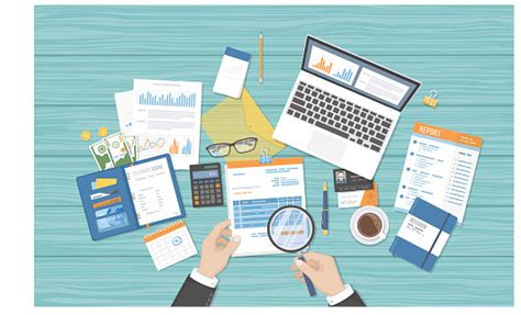 ilustrace člověka kontrolujícího dokumenty a data