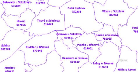 Mapa s vyznačenou polohou obce Březová u Sokolova