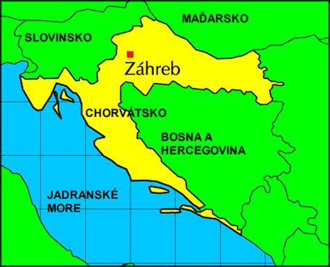 mapa Chorvatska s vyznačenými pobřežními oblastmi a turistickými centry
