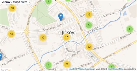 Mapa Jirkova s vyznačenými plochami dle územního plánu
