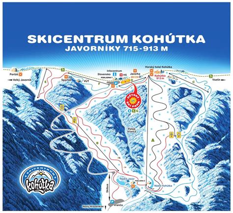 mapa lokality Kohútka s vyznačenými turistickými trasami a ski areálem