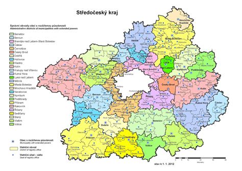 mapa Středočeského kraje s vyznačenou oblastí Kutnohorska