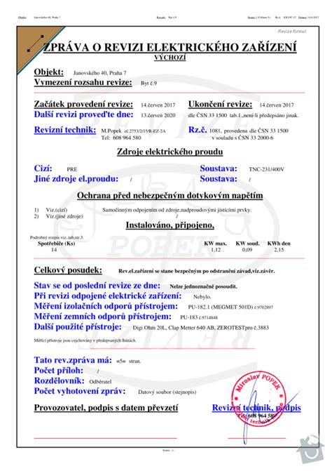 Ukázka revizní zprávy elektroinstalace