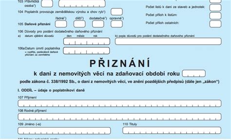 Ilustrace formuláře daňového přiznání k dani z nemovitých věcí